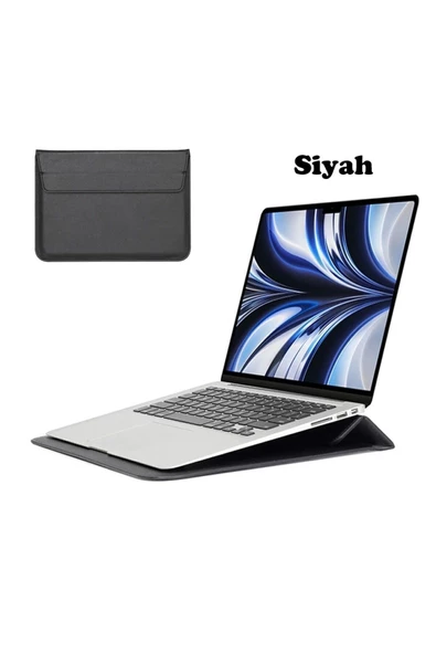 Macbook Pro Air 13 M1-m2 2020/2022 A2179-a2337-a2338-a2251-a2159-a1989-a1708 Deri Mıknatıslı Çanta  Siyah ürün görseli 1