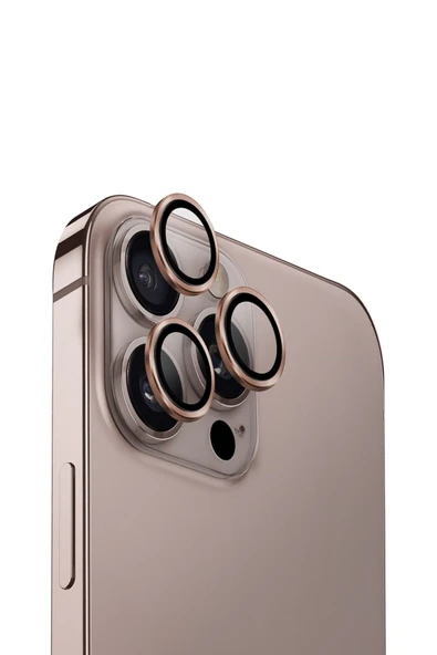 İphone 16 Pro / Iphone 16 Pro Max Uyumlu  Lens Koruyucu AluGuard Serisi Cam Alüminyum Çerçeve  Taupe Gold ürün görseli 1