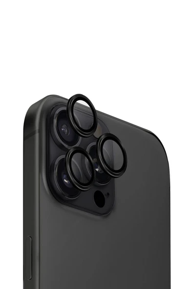 İphone 16 Pro / Iphone 16 Pro Max Uyumlu  Lens Koruyucu AluGuard Serisi Cam Alüminyum Çerçeve  Black ürün görseli 1