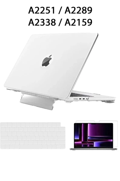 Macbook Pro 13 M1-m2 Çip A2251-a2289-a2338-a2159 Uyumlu Standlı Kılıf + Klavye Kılıfı Ekran Koruyucu  Şeffaf ürün görseli 1