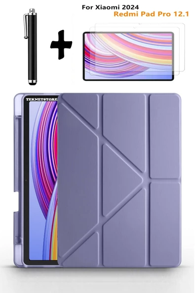 Xiaomi Redmi Pad Pro 12.1 Uyumlu Kalem Bölmeli Standlı Kılıf + Ekran Koruyucu + Kalem 3'lü Set  Lavanta ürün görseli 1