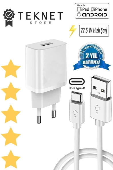 Samsung Galaxy Uyumlu Type-c Şarz Aleti 3.4 a 22w Data Aktarım Kablosu Ve Adaptör Hızlı Şarj Cihazı ürün görseli 1