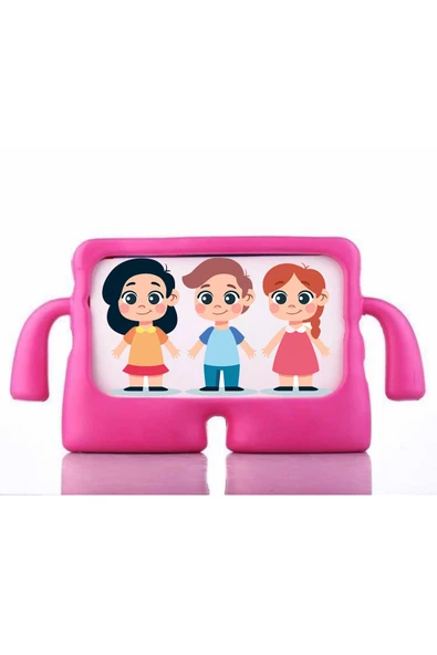 Apple Ipad 8. Ve 9.nesil 2020 /2021 10.2 Inç Kılıf Yumuşak Standlı Silikon Kids Çocuk Kılıfı  Koyu Pembe ürün görseli 1