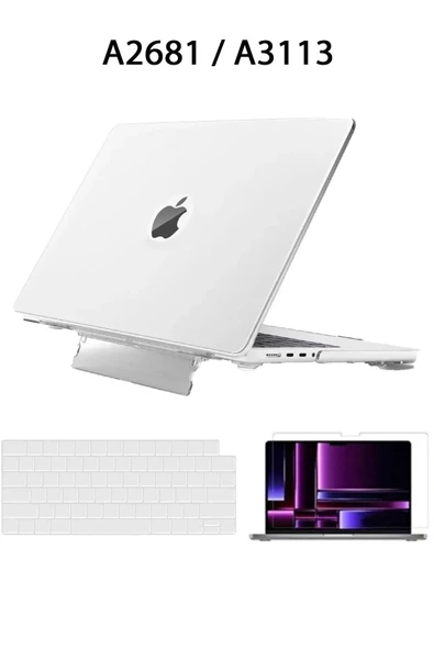 Macbook Air 13.6 M2-m3-m4 Çip 2022/2024/2025 A2681 A3113 A3240 Standlı Kılıf Klavye / Ekran Koruyucu  Şeffaf ürün görseli 1