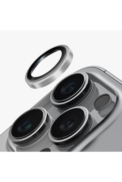 İphone 16 Pro / İphone 16 Pro Max Sapphire Lens Koruyucu Optix Prime Serisi Çelik Çerçeve  Silver ürün görseli 1