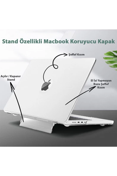 Macbook Air 13" 2020 M1 Çip A2337/a1932/a2179 Uyumlu Standlı Kılıf + Klavye Kılıfı + Ekran Koruyucu  Şeffaf ürün görseli 1