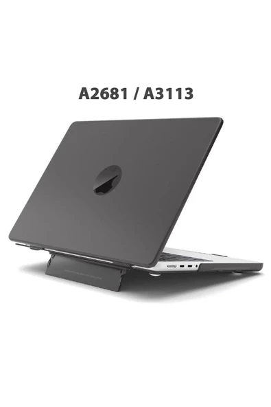 Macbook Air 13.6" M2-m3 Çip 2022/2024 A2681 A3113 Uyumlu Standlı Şeffaf İz Bırakmayan Koruyucu Kapak  Siyah ürün görseli 1