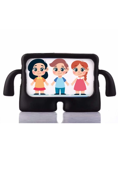 Apple Ipad 8. Ve 9.nesil 2020 /2021 10.2 Inç Kılıf Yumuşak Standlı Silikon Kids Çocuk Kılıfı  Siyah ürün görseli 1