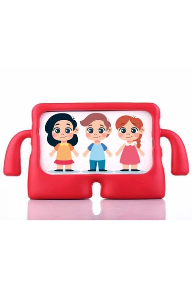 Apple Ipad 8. Ve 9.nesil 2020 /2021 10.2 Inç Kılıf Yumuşak Standlı Silikon Kids Çocuk Kılıfı  Kırmızı ürün görseli 1