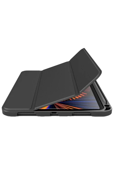Apple Ipad Pro 12.9 2022 M2 Çip Uyumlu Premium Deri Görünümlü Kalemlikli Standlı Silikon Kılıf Lux  Lacivert ürün görseli 1