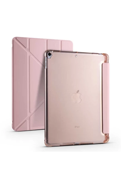 Apple Ipad Uyumlu 10.5 Inc 7. Nesil Kılıf Kalemlikli Premium Standlı Katlanabilir Kılıf Trifolding  Pembe ürün görseli 1