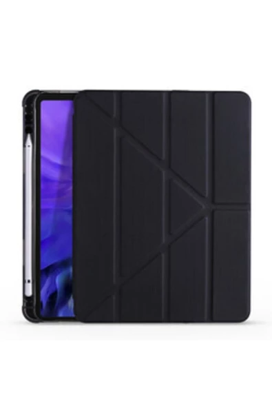 Apple Ipad Uyumlu 10.5 Inc 7. Nesil Kılıf Kalemlikli Premium Standlı Katlanabilir Kılıf Trifolding  Siyah ürün görseli 1