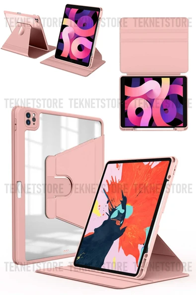 Apple Ipad Pro 3. Ve 4. Nesil M1-m2 Çip 2021 / 2022 11'' Inç Uyumlu Kalemlikli Standlı Klılıf  Pembe ürün görseli 1