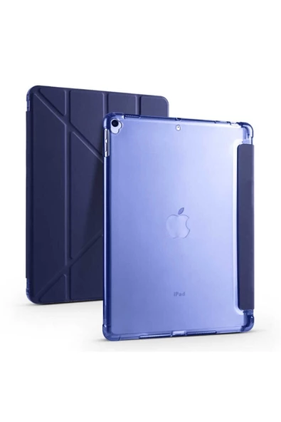 Apple Ipad Uyumlu 10.2 Inc 9. Nesil Kılıf Kalemlikli Premium Standlı Katlanabilir Kılıf Trifolding  lacivert ürün görseli 1