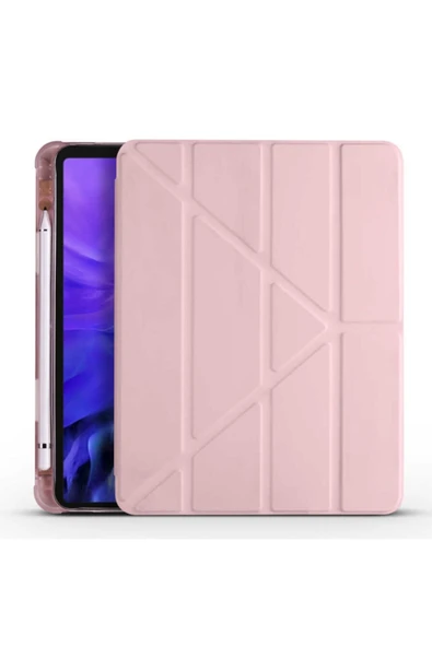Apple Ipad Air 10.9 2020 Kılıf Premium Standlı Katlanabilir Kılıf Kalemlikli Ipad Trifolding  Pembe ürün görseli 1