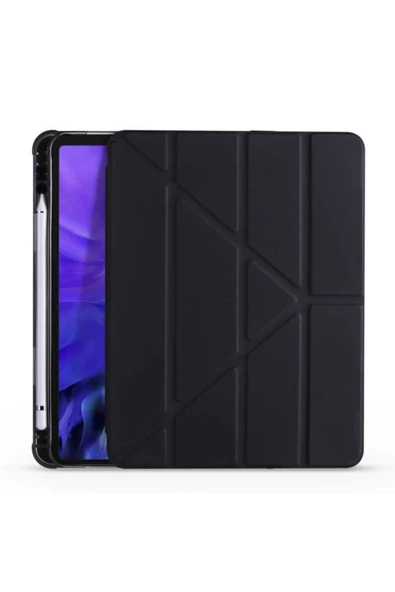Apple Ipad Air 10.9 2020 Kılıf Premium Standlı Katlanabilir Kılıf Kalemlikli Ipad Trifolding  Siyah ürün görseli 1