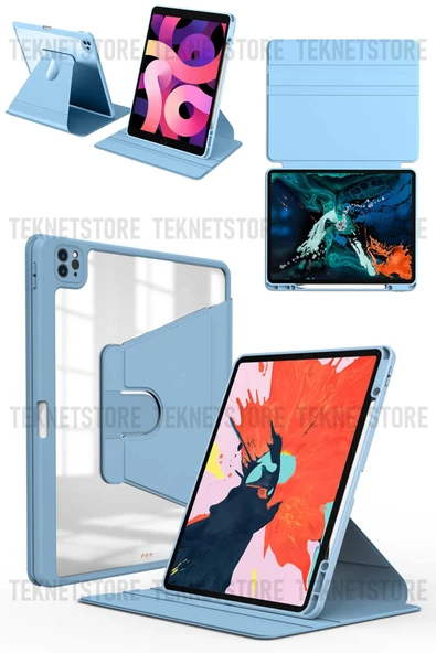 Apple Ipad Pro 3. Ve 4. Nesil M1-m2 Çip 2021 / 2022 11'' Inç Uyumlu Kalemlikli Standlı Klılıf  Açık Mavi ürün görseli 1