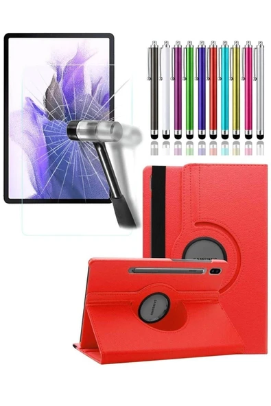 Samsung Galaxy Tab S7 Fe Sm-t737 / T736 / T733 / T730) 12.4 Inç Kılıf Tablet Kılıfı 3lü Set  kırmızı ürün görseli 1