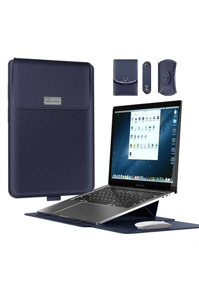Apple Macbook Air 15 Inç M2-m3 Çip 2023/2024 A2941 A3114 Uyumlu Deri Mıknatıslı Standlı Çanta  15 - 15,9 inç SİYAH ürün görseli 1