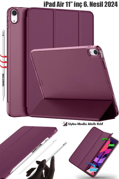 Ipad Air 6 11 Inç M2 Çip 2024 Uyumlu Tablet Kılıfı İnce Tasarım Smart Cover Standlı Akıllı Kapak  Mürdüm ürün görseli 1
