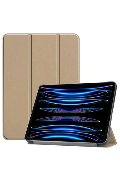 Ipad Pro 12.9" Inç 5.nesil/6.nesil 2021/2022 M2 Çip Uyumlu Flip Smart Standlı Akıllı Kılıf  Gold ürün görseli 1