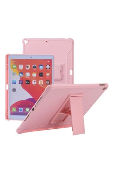 Ipad Pro 3. ve 4. Nesil 2021 /2022 11 Inç Tablet Uyumlu Kalem Bölmeli Kılıf Silikon Standlı Korumalı  Açık Pembe ürün görseli 1