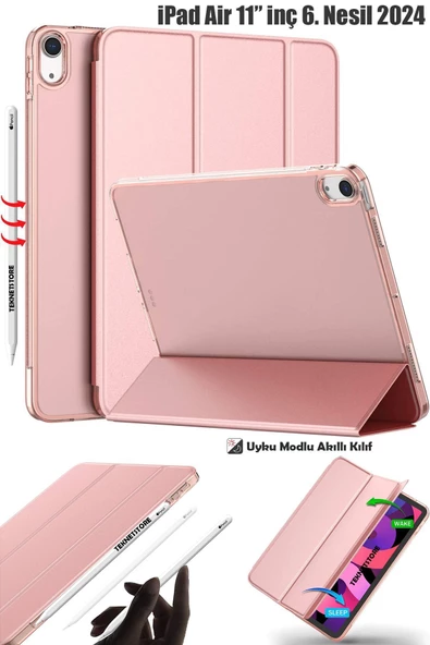 Ipad Air 6 11 Inç M2 Çip 2024 Uyumlu Tablet Kılıfı İnce Tasarım Smart Cover Standlı Akıllı Kapak  Rose ürün görseli 1