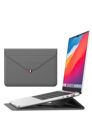 Macbook Pro 14 inç M3 / M3 Pro / M3 Max A2992 Uyumlu Deri Tasarım Standlı Taşıma Çanta  13 - 14,9 inç PEMBE ürün görseli 1