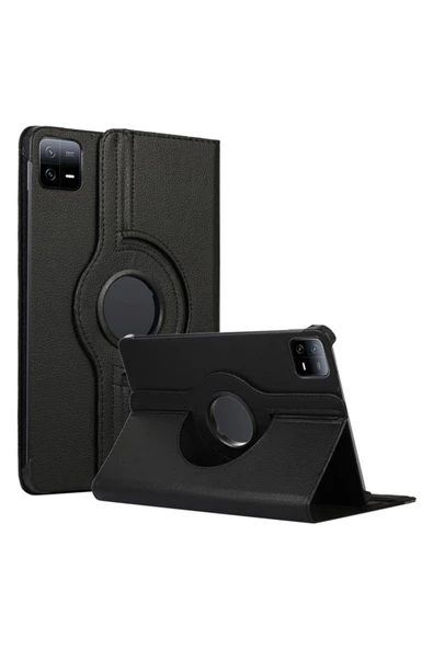 Xiaomi Pad 6 11 İnç Uyumlu 360° Dönebilen Uyku Modlu Standlı Pu Deri Tablet Kapaklı Kılıf  Siyah ürün görseli 1