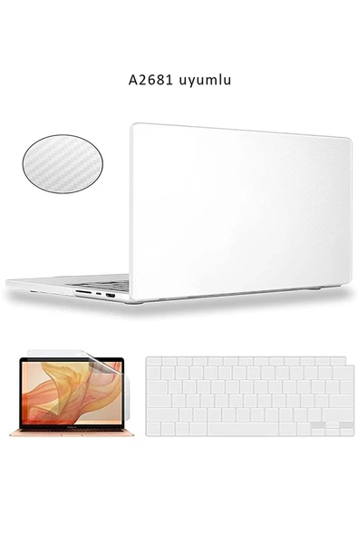 Macbook Pro 13 Inç M1-m2 Çip A2338 Tam Uyumlu Alt Üst Kılıf Klavye Kılıfı Ekran Koruyucu Film  Karbon Beyaz ürün görseli 1