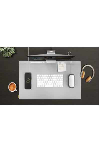 Masaüstü Düzenleyici Mat Hagen Serisi Vegan Deri Manyetik Kablo Düzenleyici Çift Renk Mouse Pad  Canary Grey ürün görseli 1
