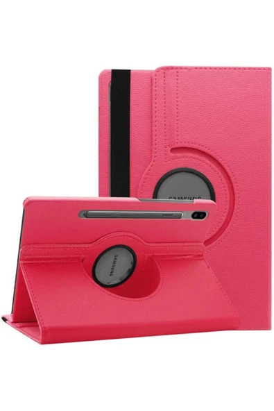 Samsung Galaxy Tab S7 Fe Lte T737 T736 T733 T730 Uyumlu Dönebilen Kapaklı Rotating Stand Deri Kılıf  pembe ürün görseli 1