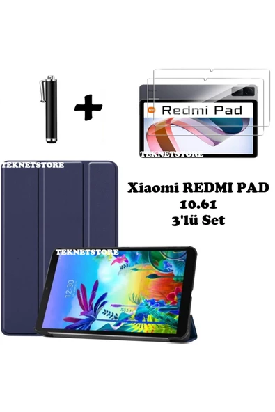 Xiaomi Redmi Pad 10.61 Uyumlu Flip Smart Standlı Uyku Modlu Tablet Kılıfı Ekran Koruyucu Kalem  LACİVERT ürün görseli 1