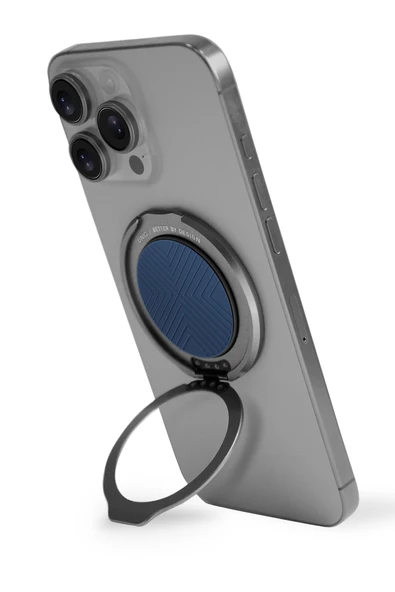 GripFit Premium Serisi 360 Manyetik Telefon Tutucu ve Standlı Kevlar Karbon ve Alüminyum Yüzük  Blue ürün görseli 1