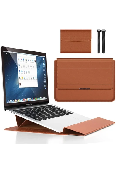 Macbook Pro 14 inç M3 / M3 Pro / M3 Max A2992 Uyumlu Deri Mıknatıslı Tasarım Standlı Çanta  13 - 14,9 inç Rose Gold ürün görseli 1