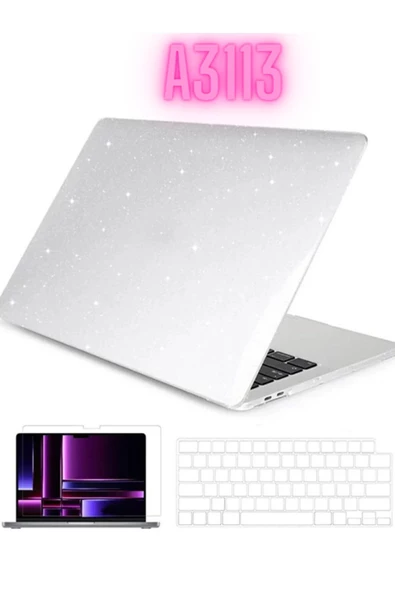 Macbook Air 2024 13.6 Inç M3 Çip A3113 Tam Uyumlu Alt Üst Kılıf Klavye Kılıfı Ekran Koruyucu Film  SİMLİ ürün görseli 1