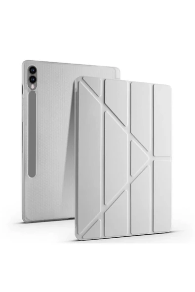 Samsung Galaxy Tab S10+ Plus 12.4" Kalem Bölmeli Uyku Modlu Arkası Silikon Kapak Kılıf  GRİ ürün görseli 1