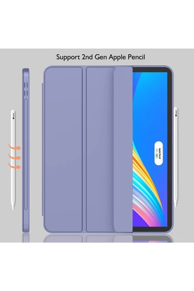 Apple Ipad Pro 4. Nesil M2 2022 11 Inç Tablet Uyumlu Kılıf Uyku Modlu Kalem Bölmeli Silikon Koruyucu  LAVANTA ürün görseli 1