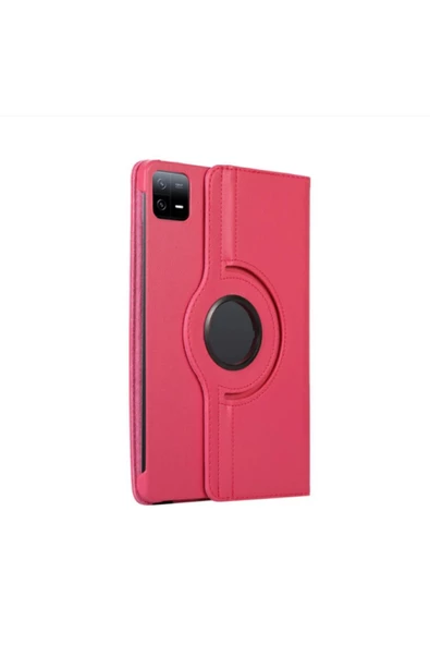 Xiaomi Pad 6 11 İnç Uyumlu 360° Dönebilen Uyku Modlu Standlı Pu Deri Tablet Kapaklı Kılıf  KOYU PEMBE ürün görseli 1