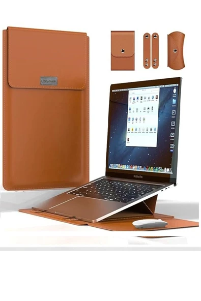 Macbook Pro 14 inç M3 / M3 Pro / M3 Max A2992 Uyumlu Deri Mıknatıslı Standlı Çanta  13 - 14,9 inç LACİVERT ürün görseli 1