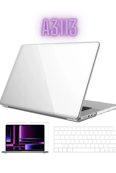 Macbook Air 2024 13.6 Inç M3 Çip A3113 Tam Uyumlu Alt Üst Kılıf Klavye Kılıfı Ekran Koruyucu Film  ŞEFFAF ürün görseli 1