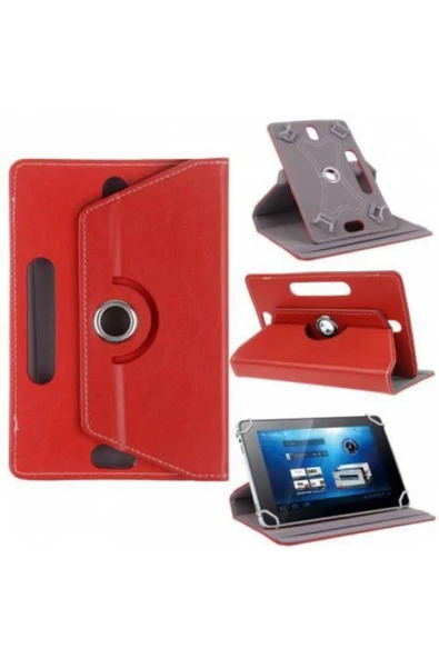 Vestel V Tab Z1 10.1" Uyumlu 360° Dönebilen Kapaklı Standlı Universal Tablet Kılıfı  Kırmızı ürün görseli 1