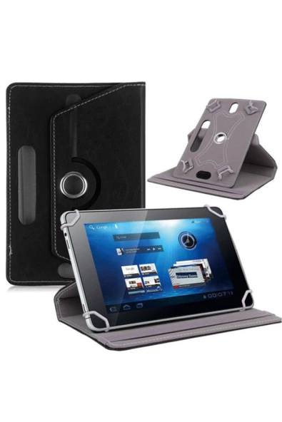 Vestel V Tab Z1 10.1" Uyumlu 360° Dönebilen Kapaklı Standlı Universal Tablet Kılıfı  Siyah ürün görseli 1