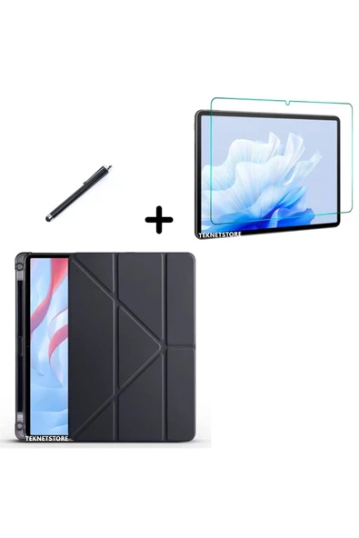 Honor Pad X9 11.5 İnç Uyumlu Kalem Bölmeli Standlı Silikon Kılıf + Ekran Koruyucu + Kalem 3'lü Set  Siyah ürün görseli 1