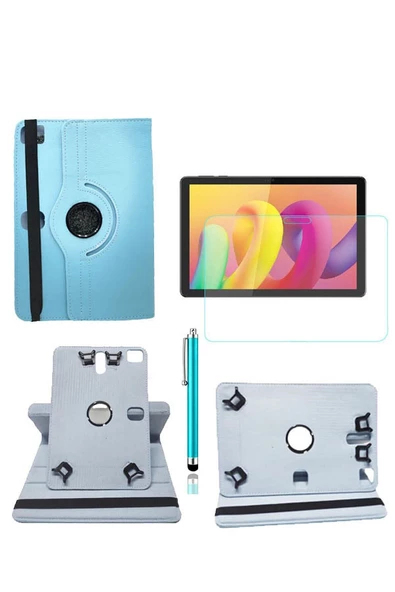 TCL Tab 10l 10.1" Uyumlu Kılıf 360° Dönerli Unıversal Standlı Kılıf + Nano Ekran Koruyucu + Kalem  mavi ürün görseli 1