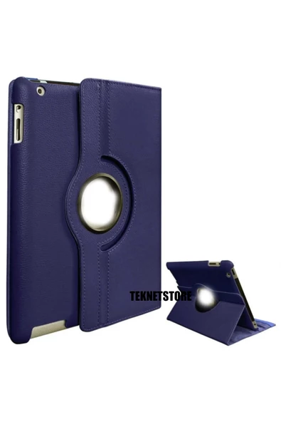 Apple Uyumlu Ipad 9. Nesil 2021 10.2 Inç Tablet Standlı 360° Dönebilen Deri Kılıf Leather Case Tam  Lacivert ürün görseli 1