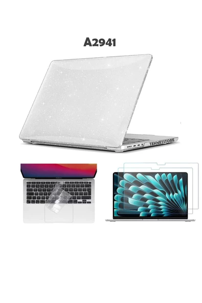 Macbook Air 15 Inç M2 Çip A2941 Tam Uyumlu Alt Üst Kılıf + Klavye Kılıfı + Ekran Koruyucu Film  SİMLİ ürün görseli 1