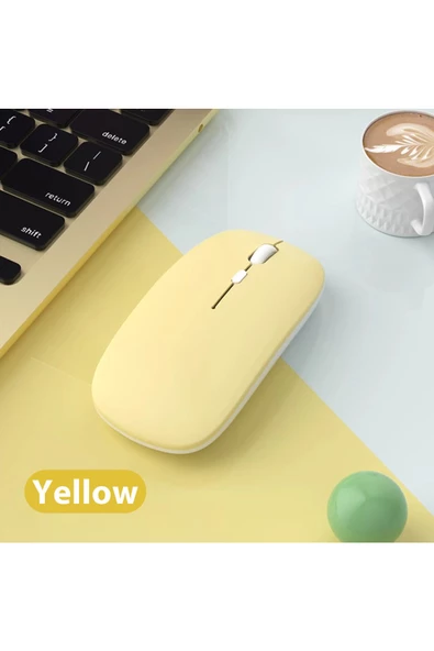 Macbook/Huawei/Samsung/Lenovo Uyumlu Şarj Edilebilir Sessiz Mouse Wifi Kablosuz Mouse Fare  Sarı ürün görseli 1