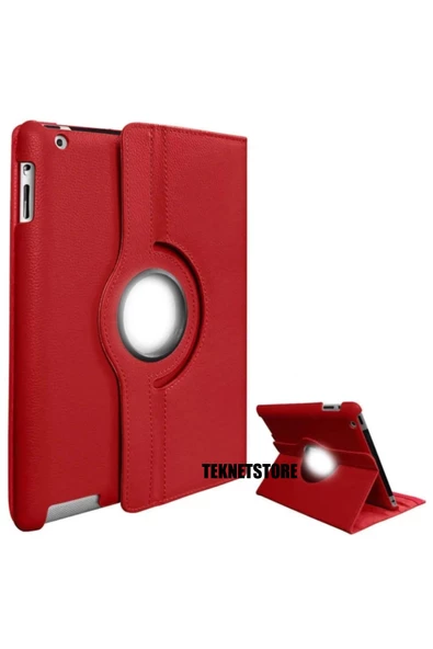 Apple Uyumlu Ipad 9. Nesil 2021 10.2 Inç Tablet Standlı 360° Dönebilen Deri Kılıf Leather Case Tam  Kırmızı ürün görseli 1