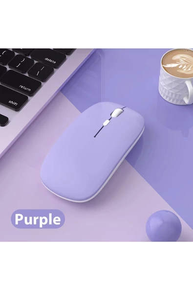 Macbook/Huawei/Samsung/Lenovo Uyumlu Şarj Edilebilir Sessiz Mouse Wifi Kablosuz Mouse Fare  Lavanta ürün görseli 1
